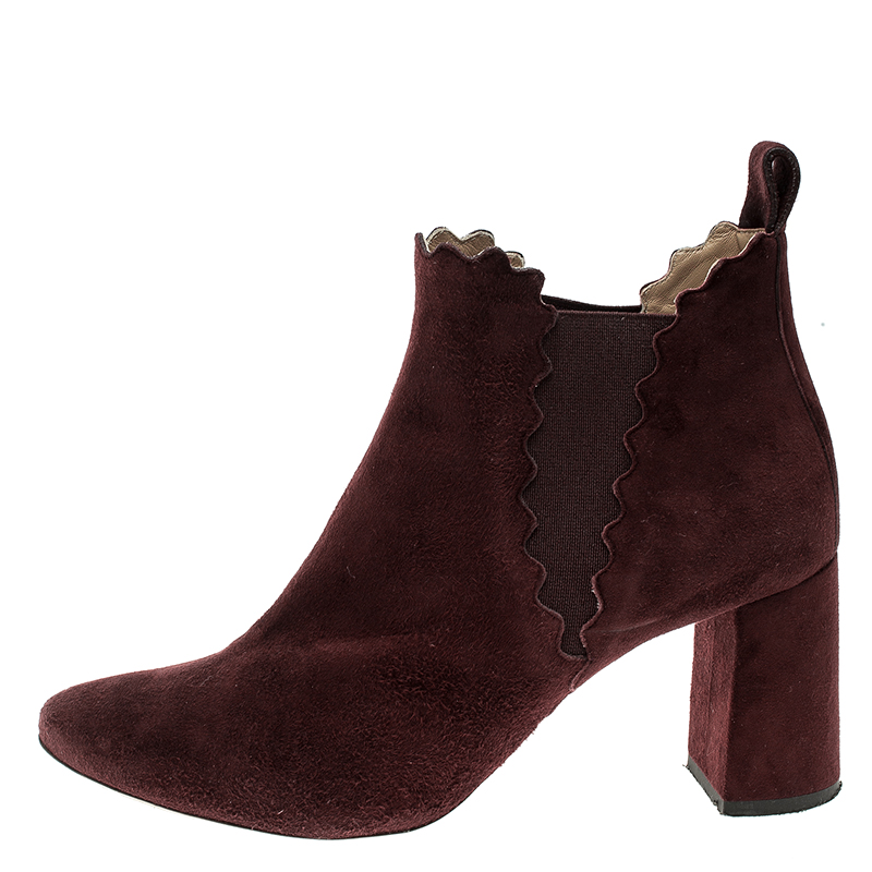 

Chloe Burgundy Suede Lauren Block Heel Ankle Boots Size