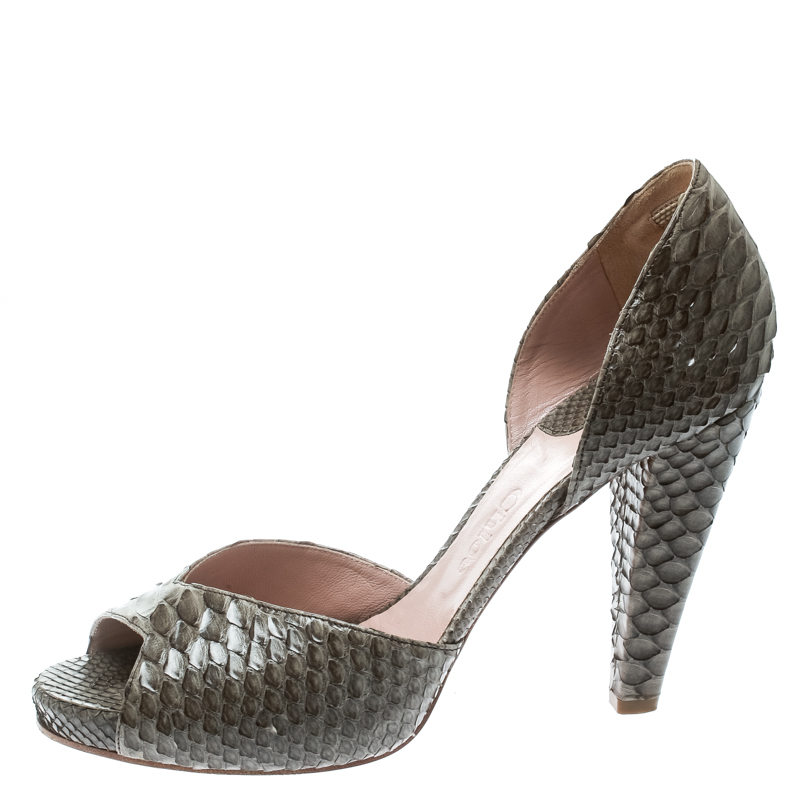 Pre-owned Chloé Grey Python Leather Peep Toe D'orsay Pumps Size 40