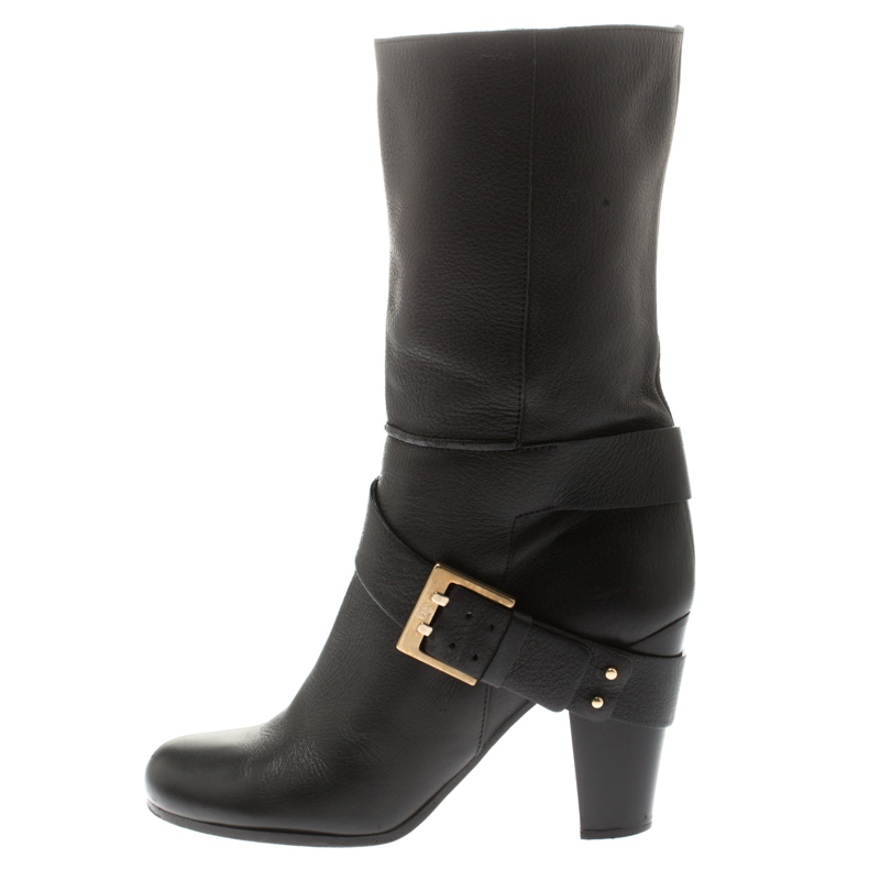 

Chloe Black Leather Mid-Calf Buckle Boots Size