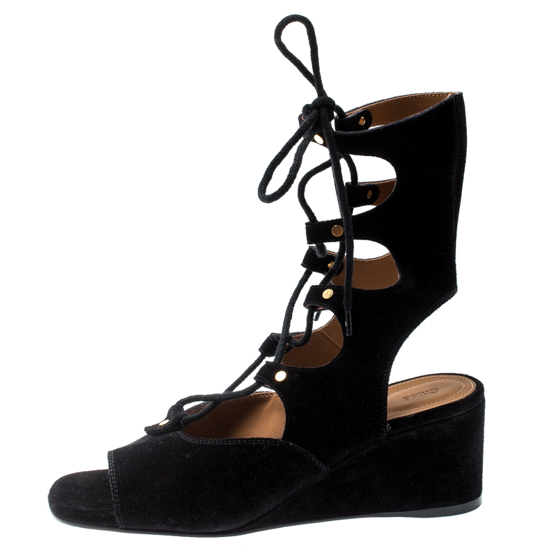 

Chloe Black Suede Gladiator Wedge Sandals Size