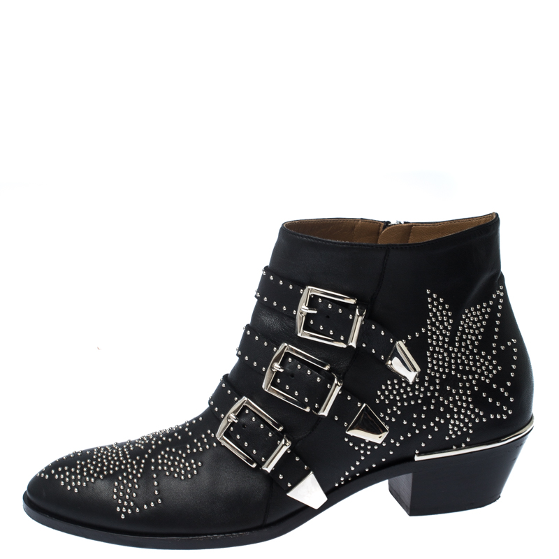 

Chloe Black Embellished Leather Susanna Ankle Boots Size