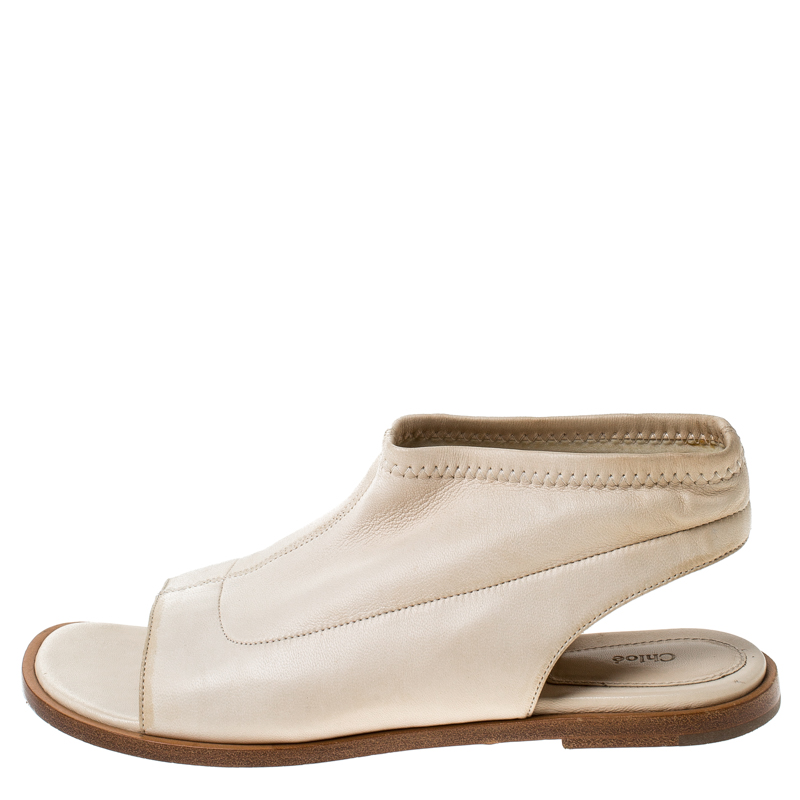 

Chloe Beige Leather Slingback Flat Sandals Size