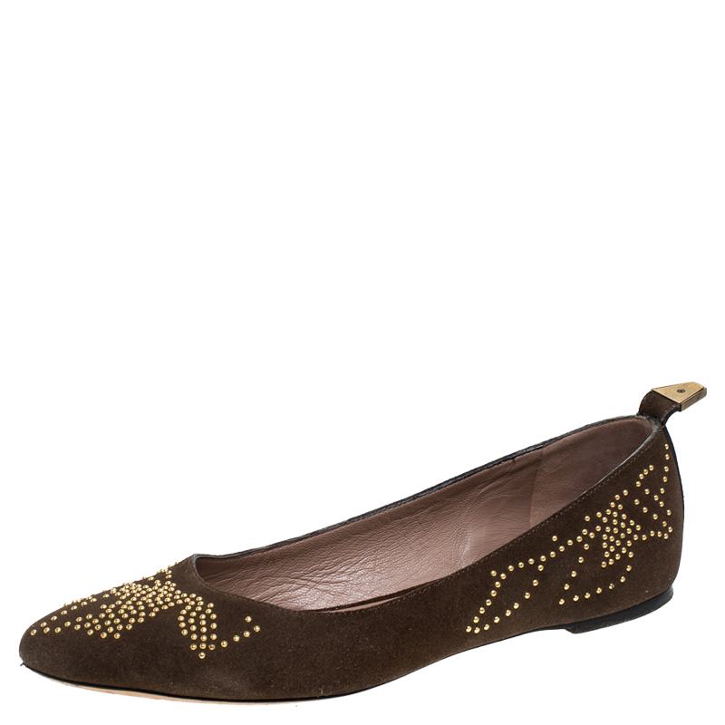 Chloe Brown Suede Anatolia Studded Ballet Flats Size 39