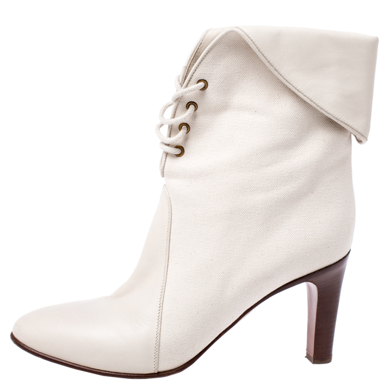 

Chloe White Leather And Beige Canvas Kole Ankle Boots Size