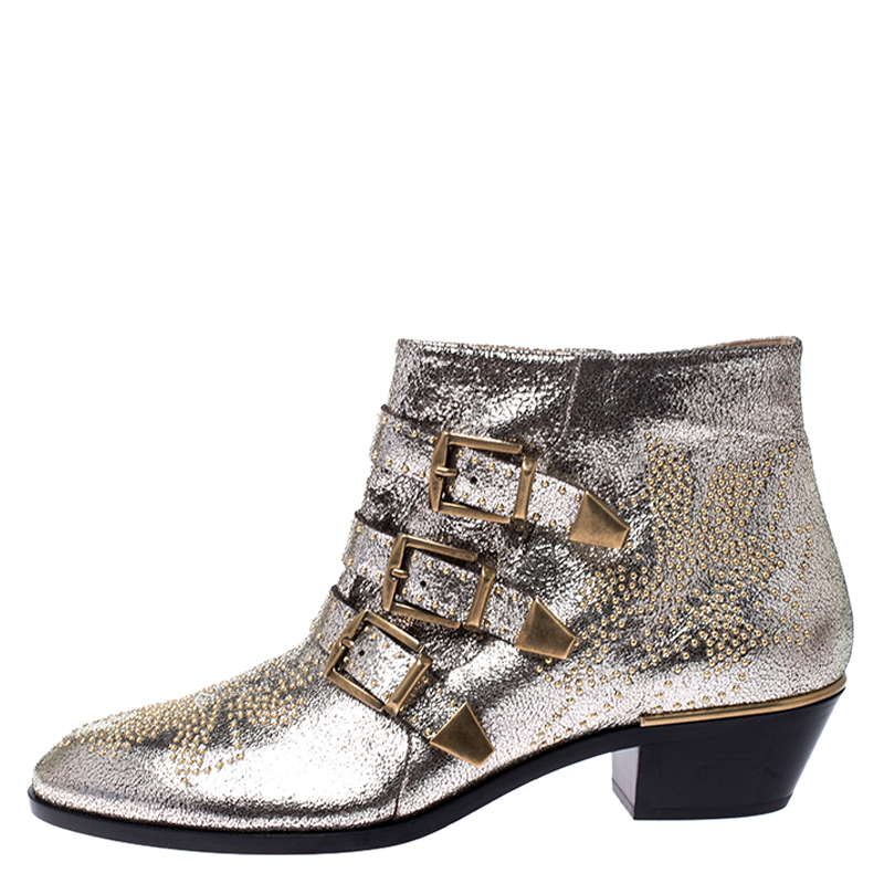 

Chloe Gold Leather Suzanna Studded Ankle Boots Size