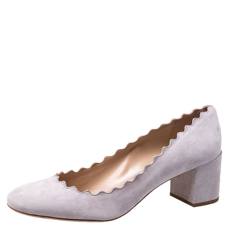 grey suede block heel pumps