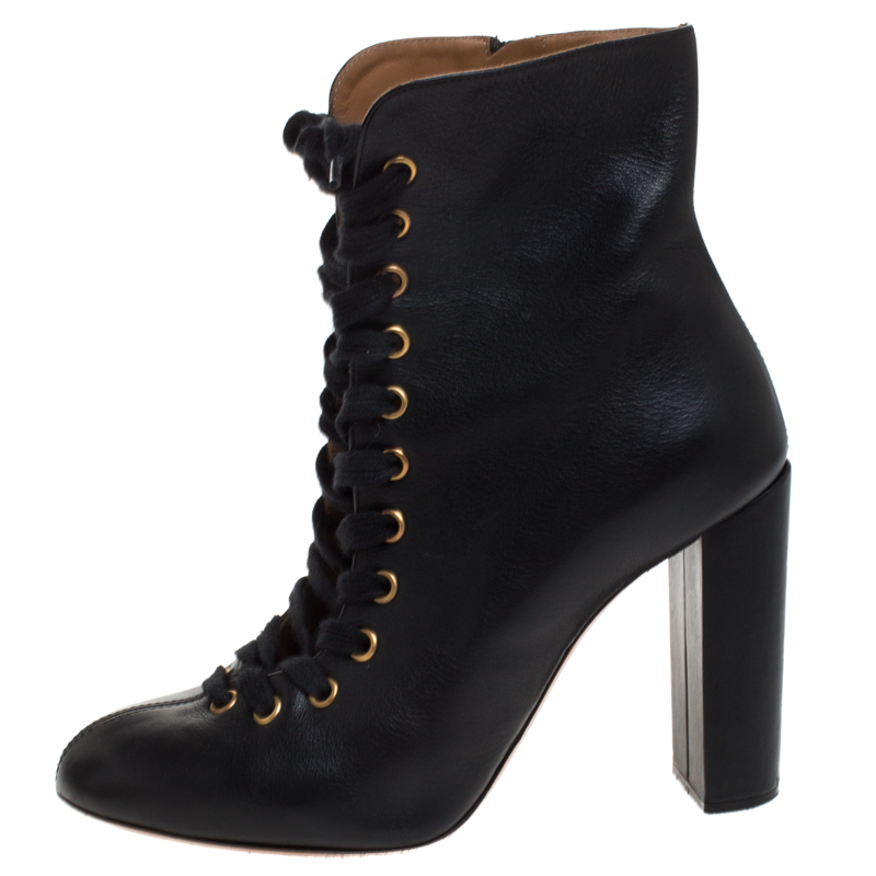 

Chloe Black Leather Lace Up Ankle Boots Size