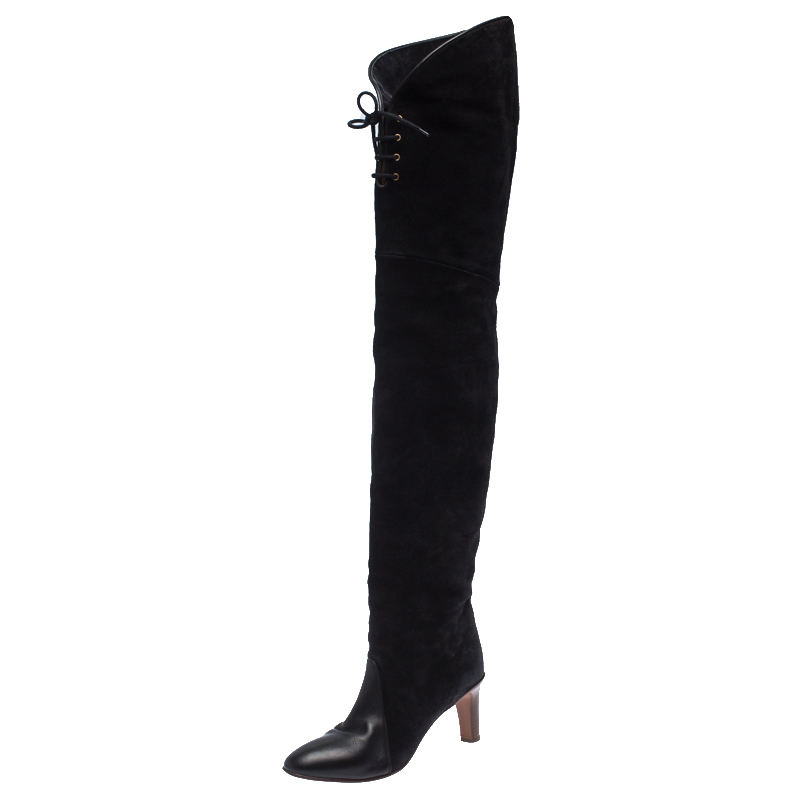 Chloe Black Suede Leather Thigh Length 