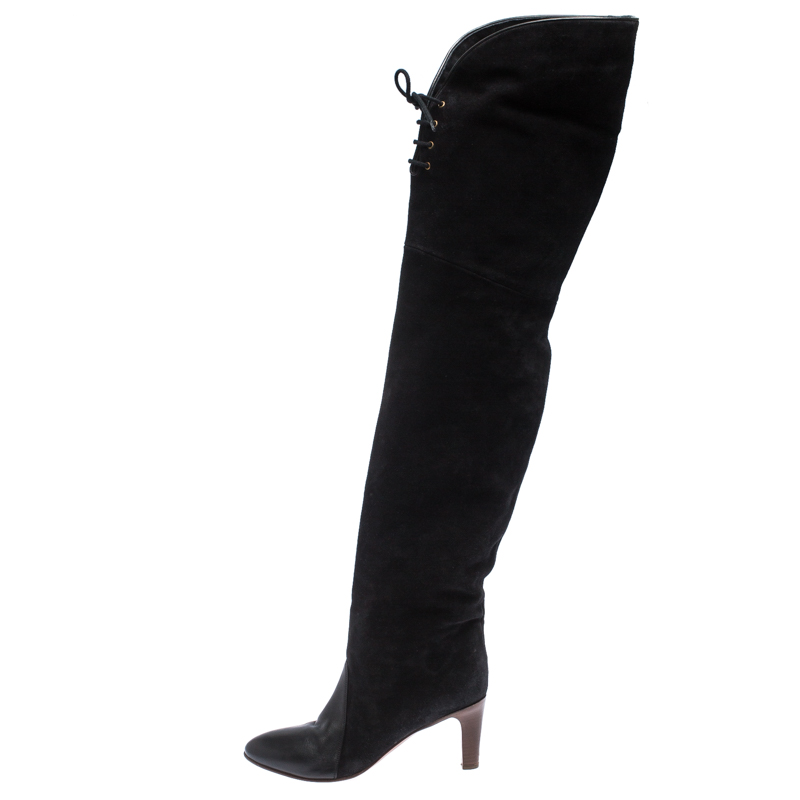 

Chloe Black Suede Leather Thigh Length Boots Size