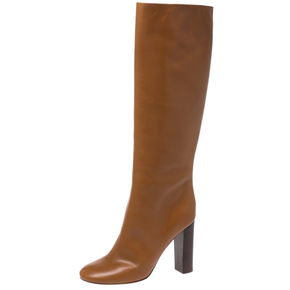 Pre Owned Chloe Tan Leather Knee High Boots Size 41