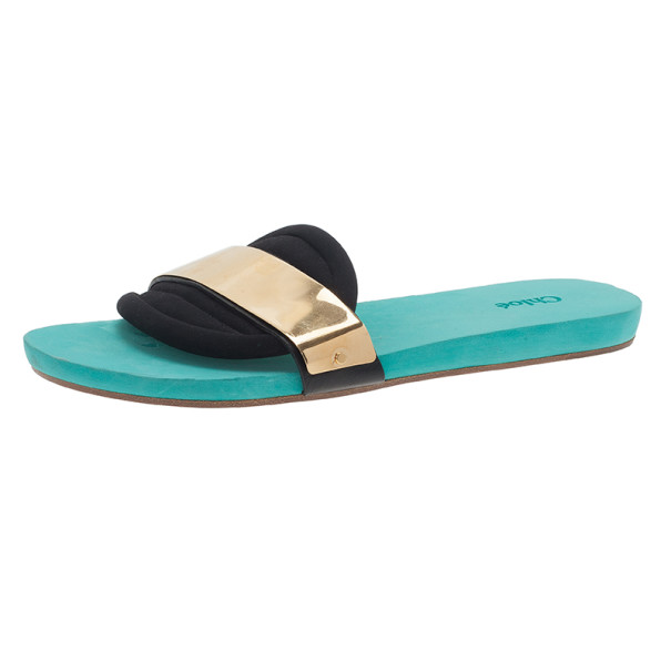 Pre Owned Chloe Celeste Embellished Neoprene Slides Size 41