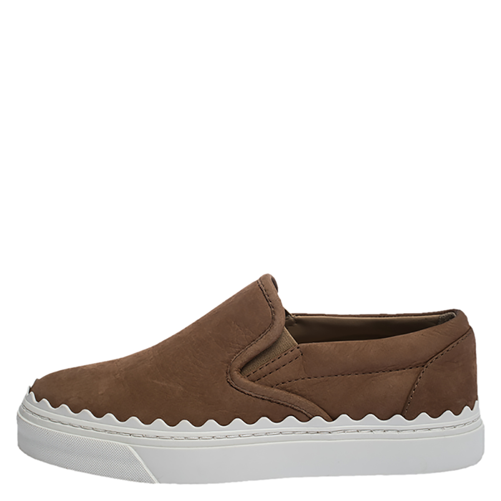 

Chloe Brown Leather Slip On Sneakers Size