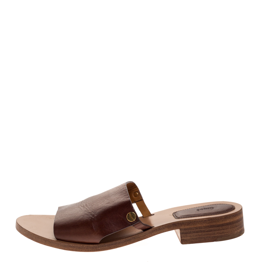 

Chloe Brown Leather Slide Sandals Size