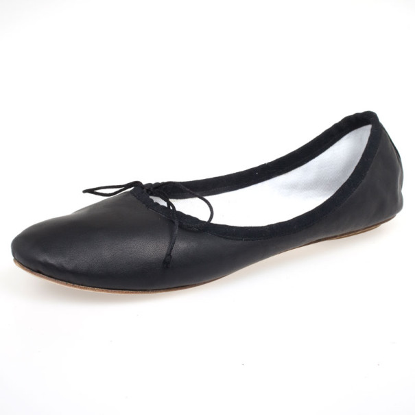 Pre Owned Chloé Black Leather Bow Ballet Flats Size 40.5