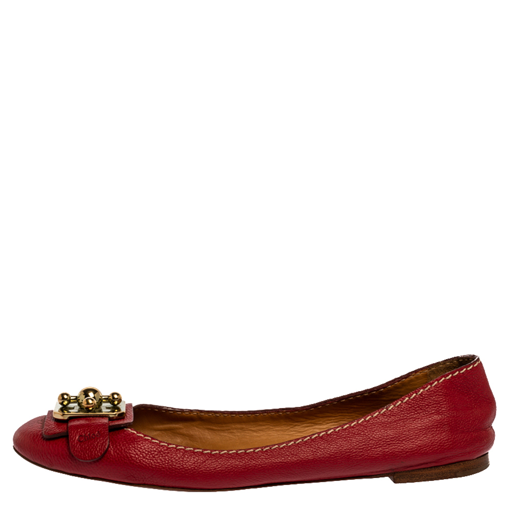 

Chloe Red Leather Ballet Flats Size