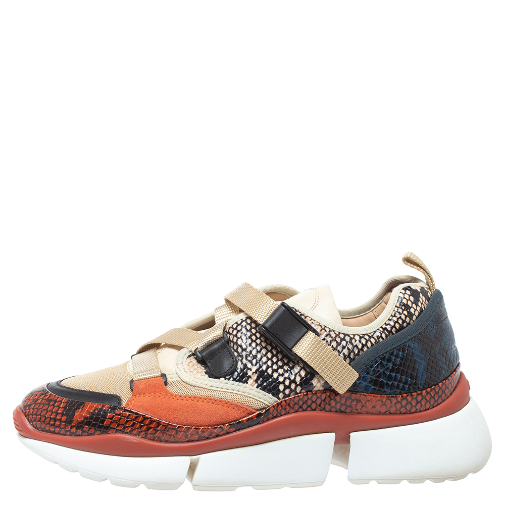 

Chloe Multicolor Embossed Snakeskin, Mesh And Suede Sonnie Low Top Sneakers Size