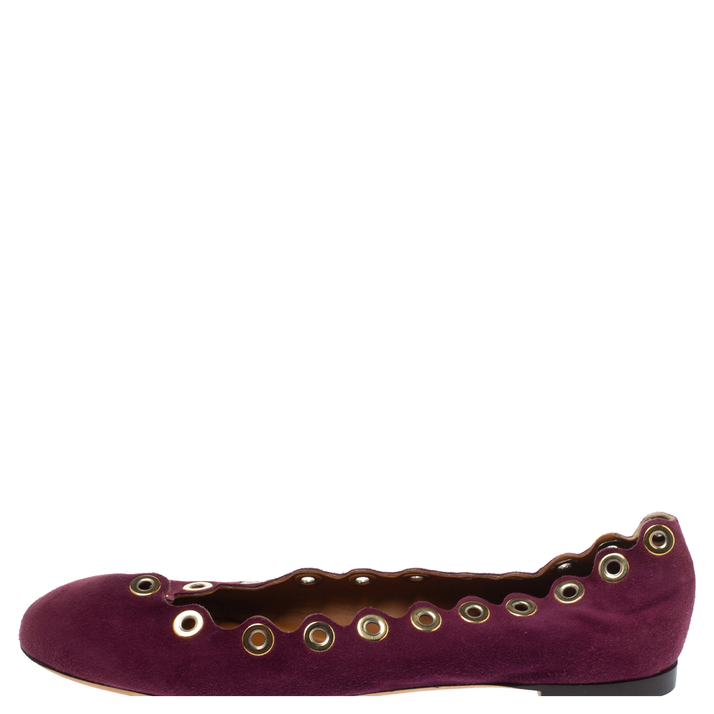 

Chloe Purple Suede Lauren Scalloped Rivet Ballet Flats Size