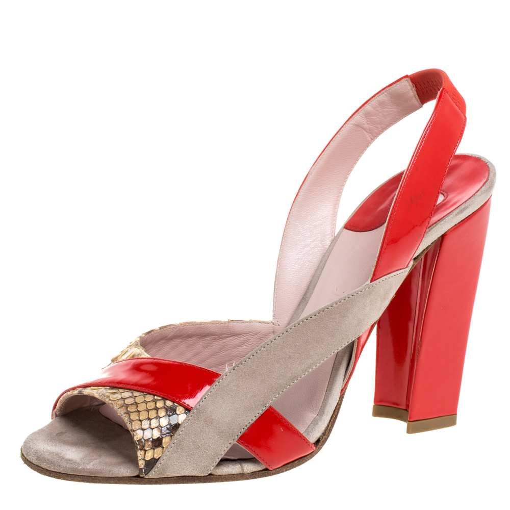 

Chloe Tricolor Python Trim And Patent Leather Slingback Sandals Size, Red