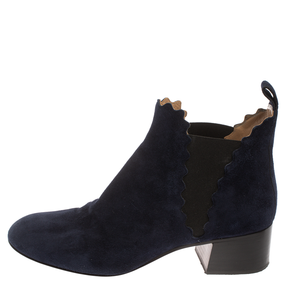 

Chloe Navy Blue Suede Lauren Block Heels Ankle Boots Size