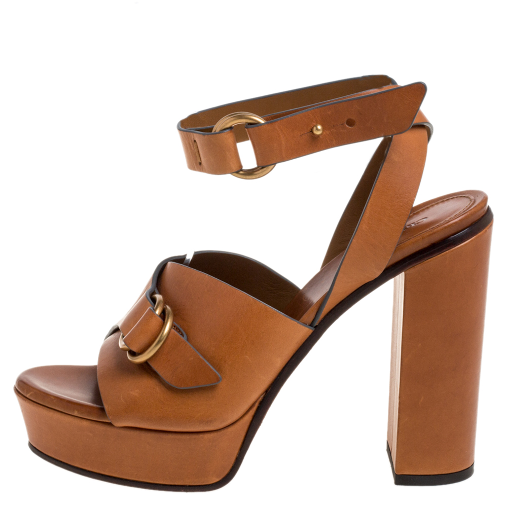 

Chloe Tan Leather Kingsley Platform Sandals Size