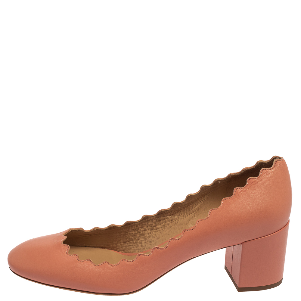 

Chloe Pink Leather Scalloped Round Toe Pumps Size