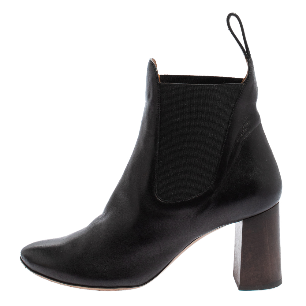 

Chloe Black Leather Block Heel Ankle Boots Size
