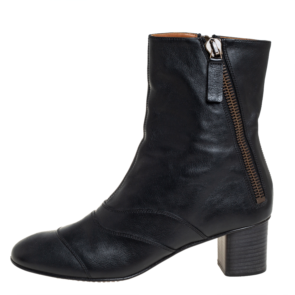 

Chloe Black Leather Double Zipper Ankle Boots Size
