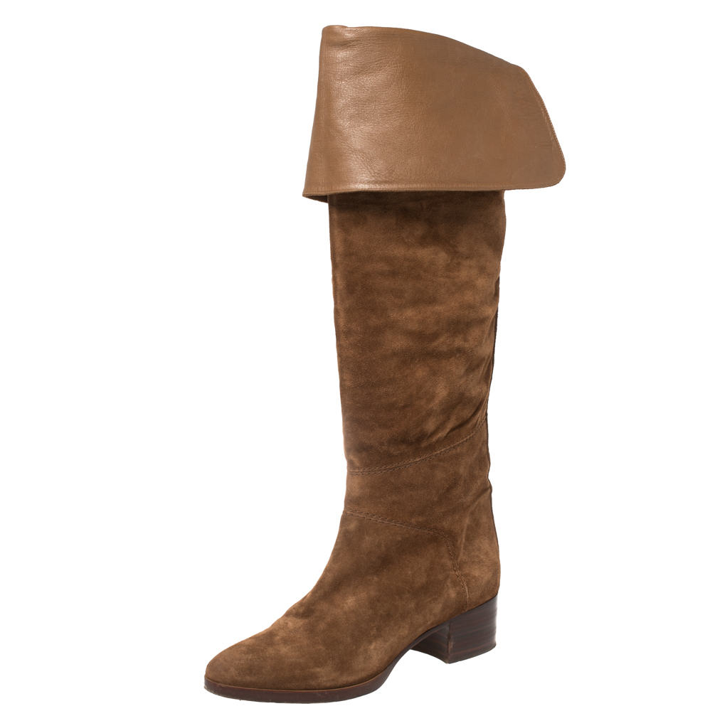 Pre-owned Chloé Brown Suede Over The Knee Boots Size 40