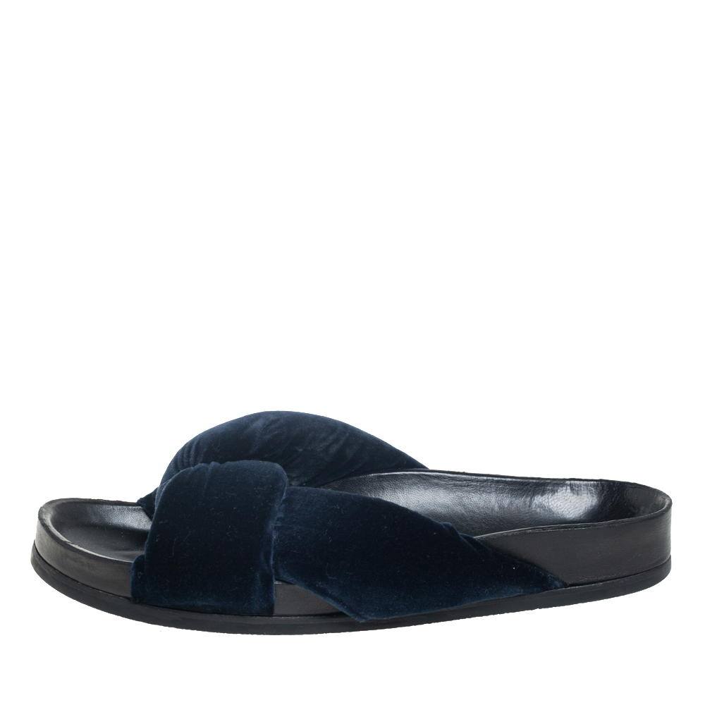 

Chloe Blue Velvet Flat Slide Sandals Size