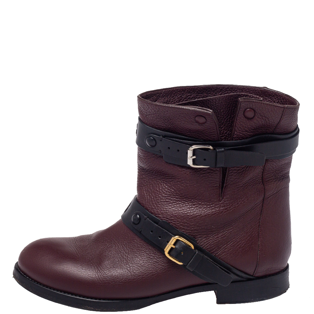 

Chloe Burgundy Leather Ankle Buckle Boots Size