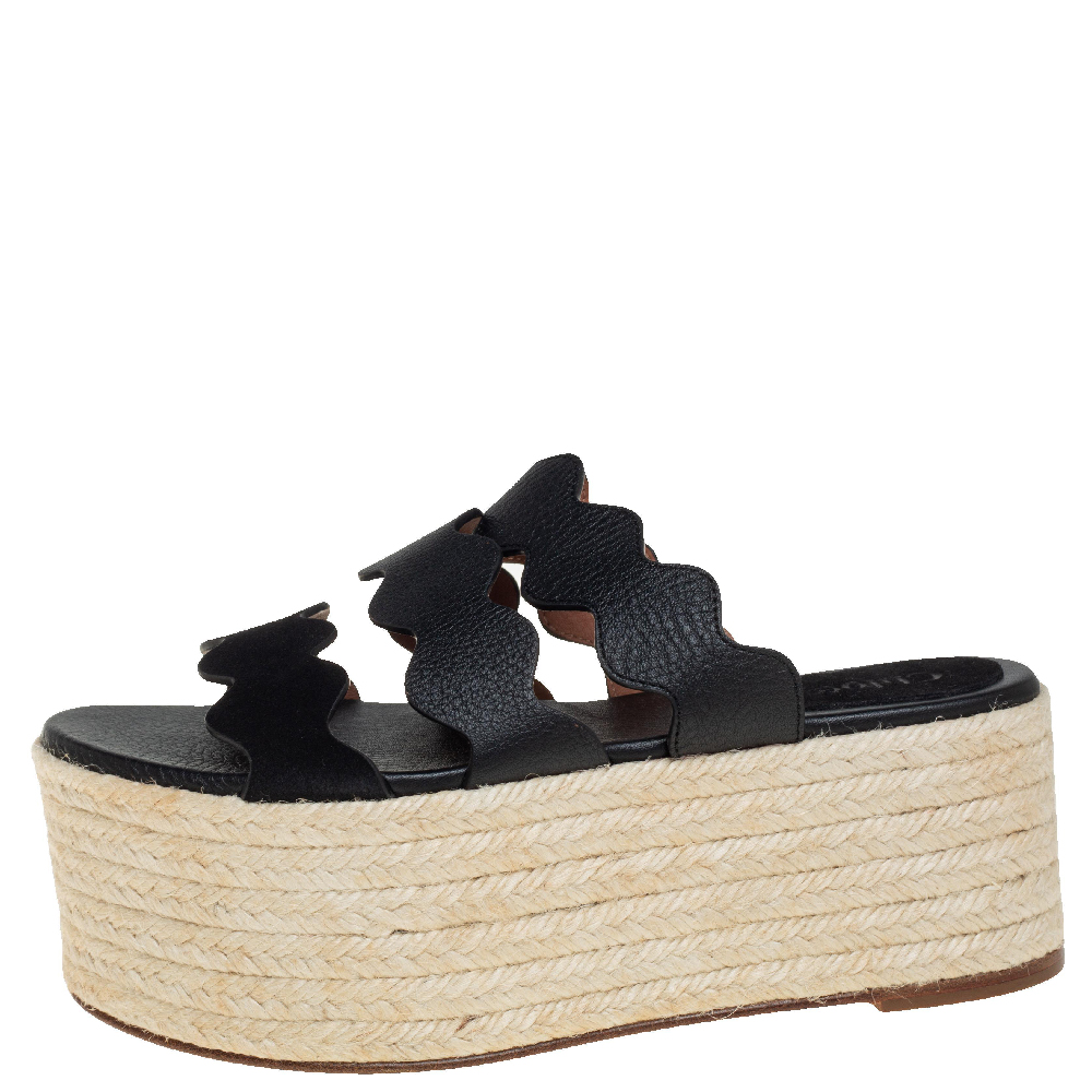 

Chloe Black Suede And Leather Espadrille Platform Slide Sandals Size