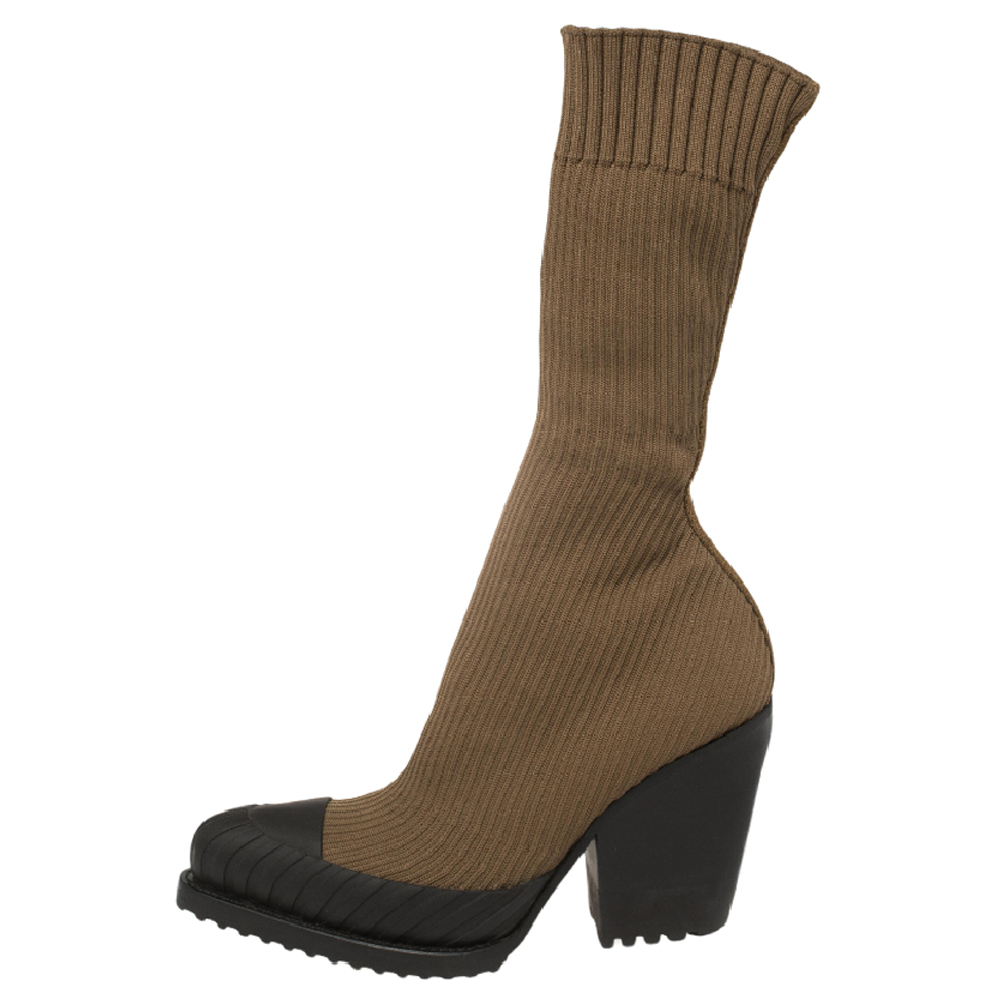 

Chloé Brown/Black Knit Fabric And Rubber Bea Mid Calf Boots Size