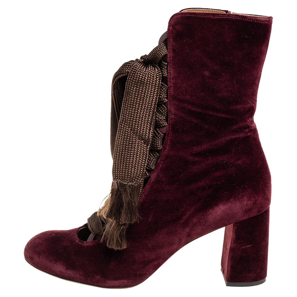 

Chloe Burgundy Velvet Harper Mid Calf Boots Size