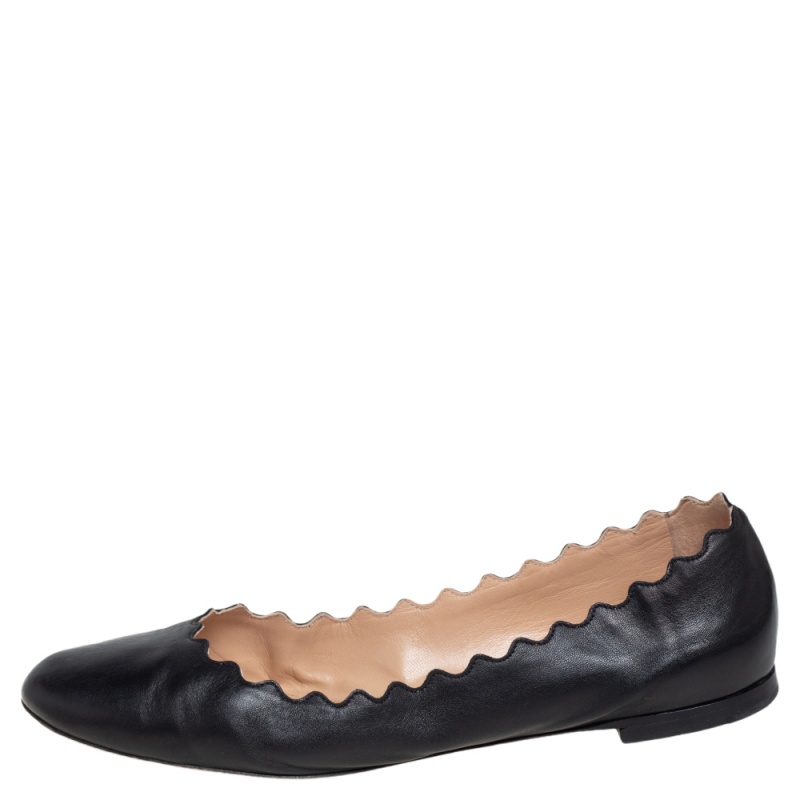 

Chloe Black Leather Scalloped Lauren Ballet Flats Size