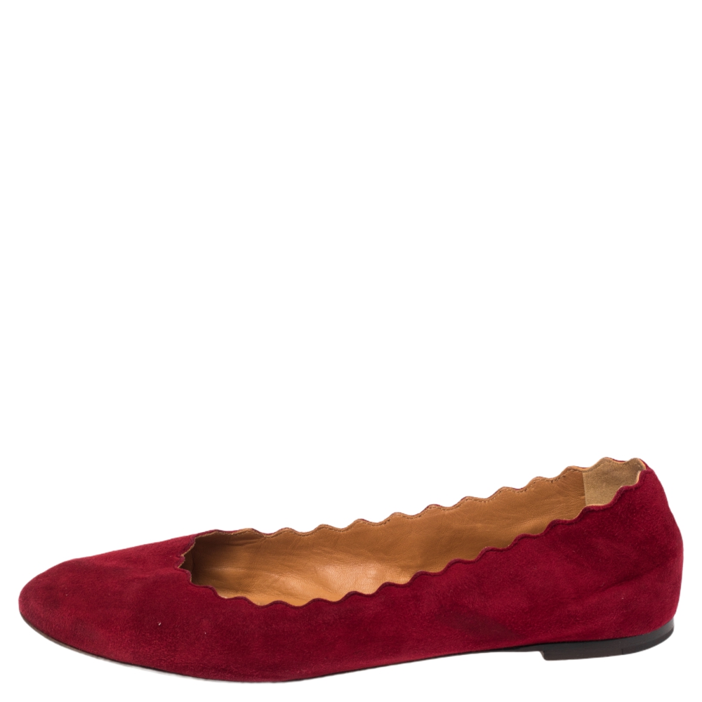 

Chloe Red Suede Lauren Scalloped Ballet Flats Size