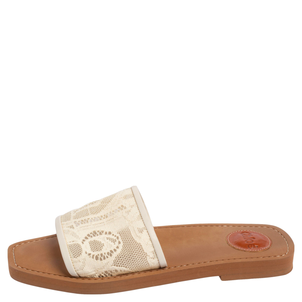 

Chloe White Lace Slide Flats Size