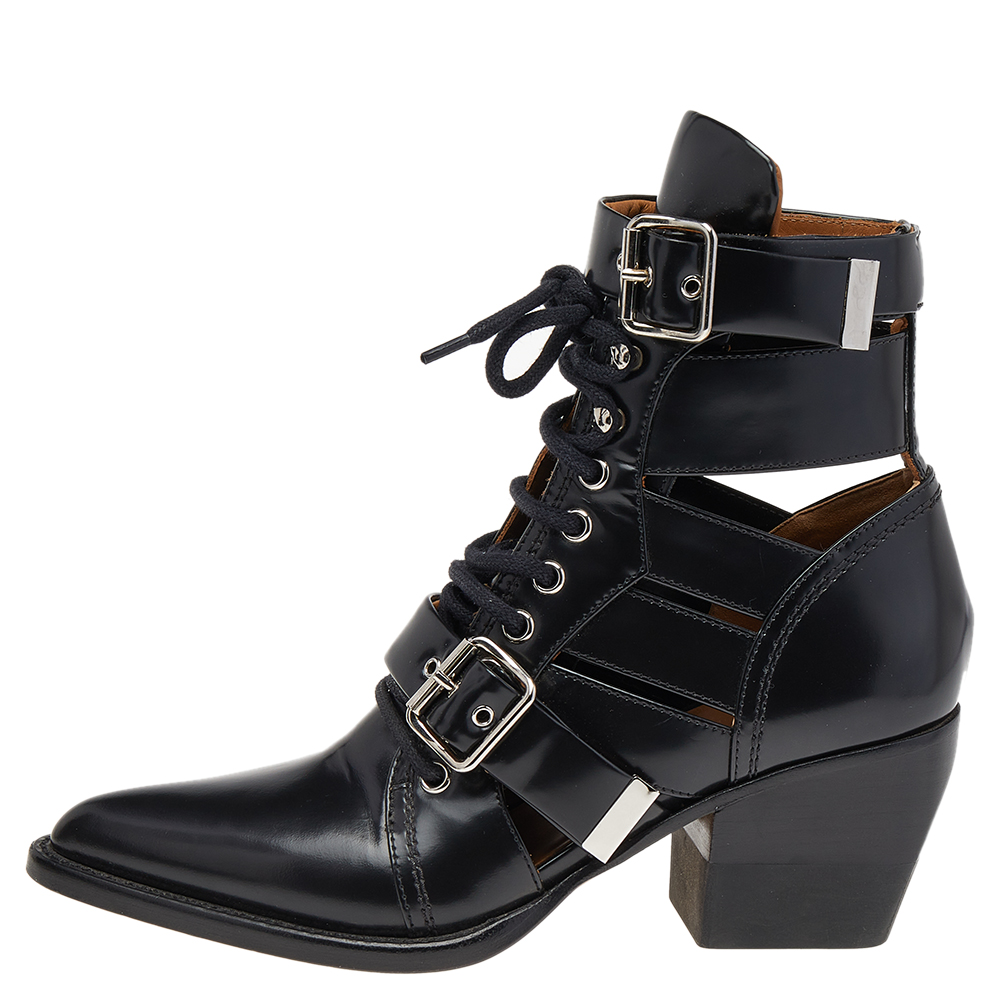 

Chloe Black Leather Reilly 60 Buckle Ankle Boots Size