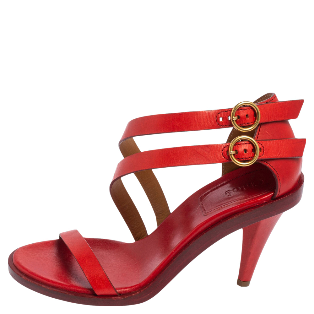 

Chloe Red Leather Double Ankle Strap Niko Sandals Size