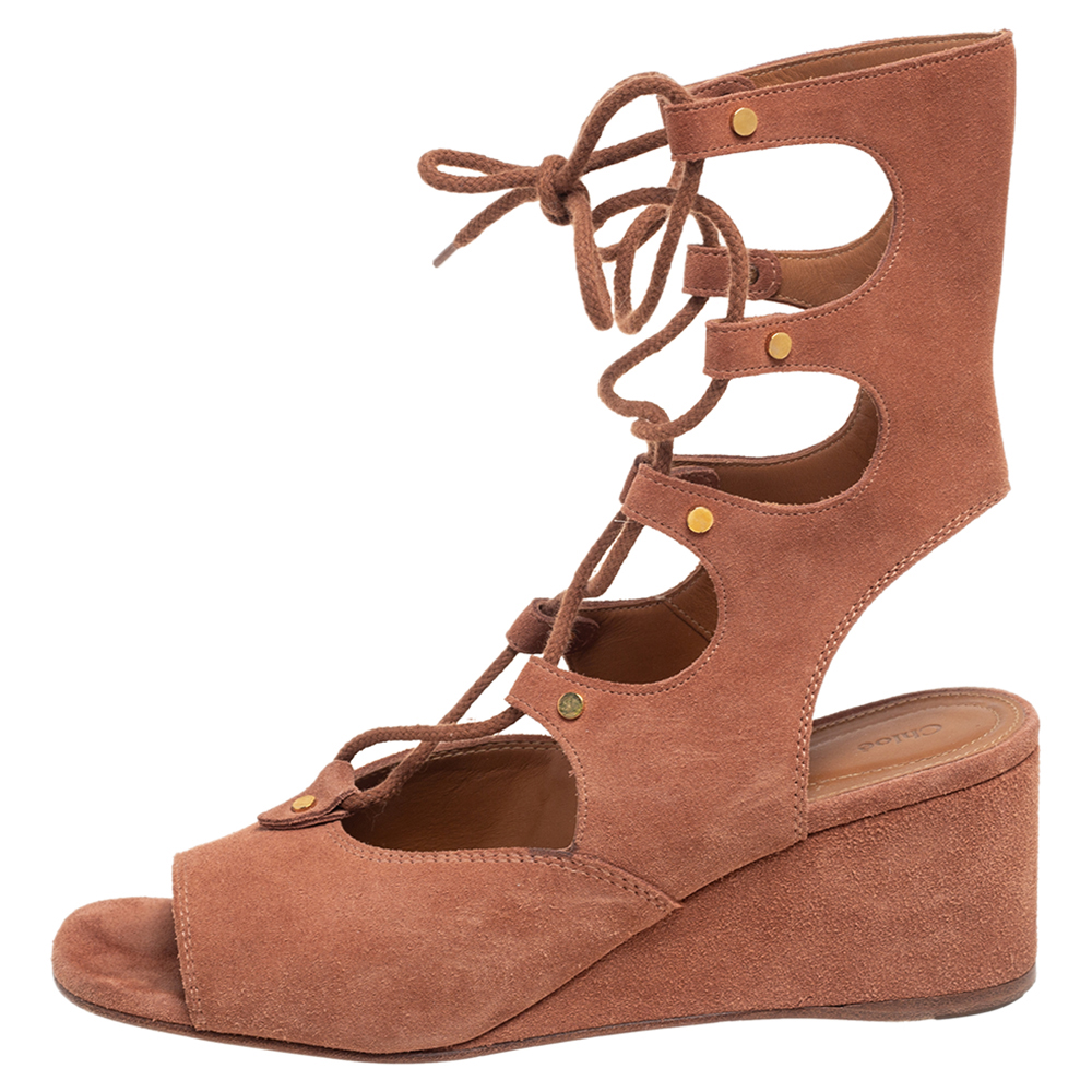 

Chloe Orange Suede Lettonia Gladiator Wedge Sandals Size