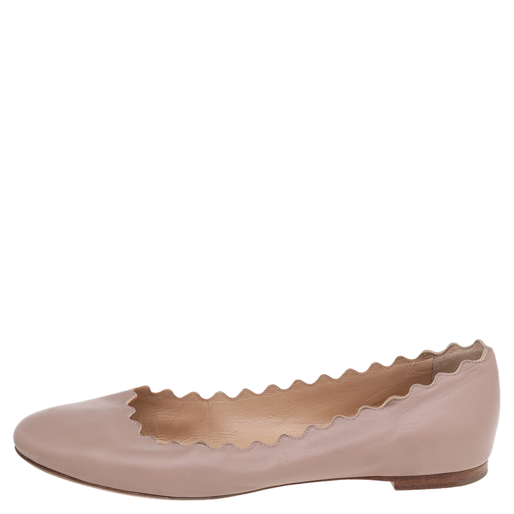 

Chloe Beige Leather Lauren Scalloped Ballet Flats Size