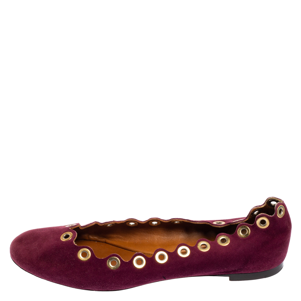 

Chloe Purple Suede Lauren Scalloped Rivet Ballet Flats Size