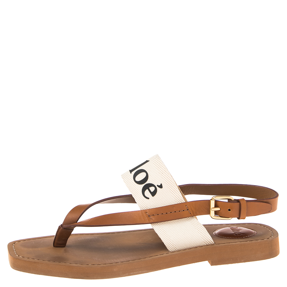 

Chloe Logo-Print Canvas And Leather Flat Sandals Size, Brown