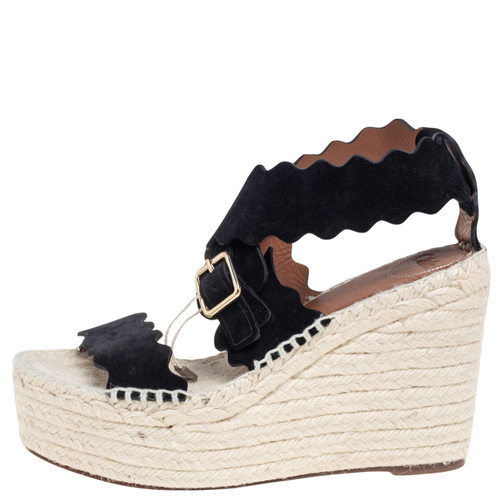 

Chloe Black Suede Lauren Espadrille Wedge Sandals Size