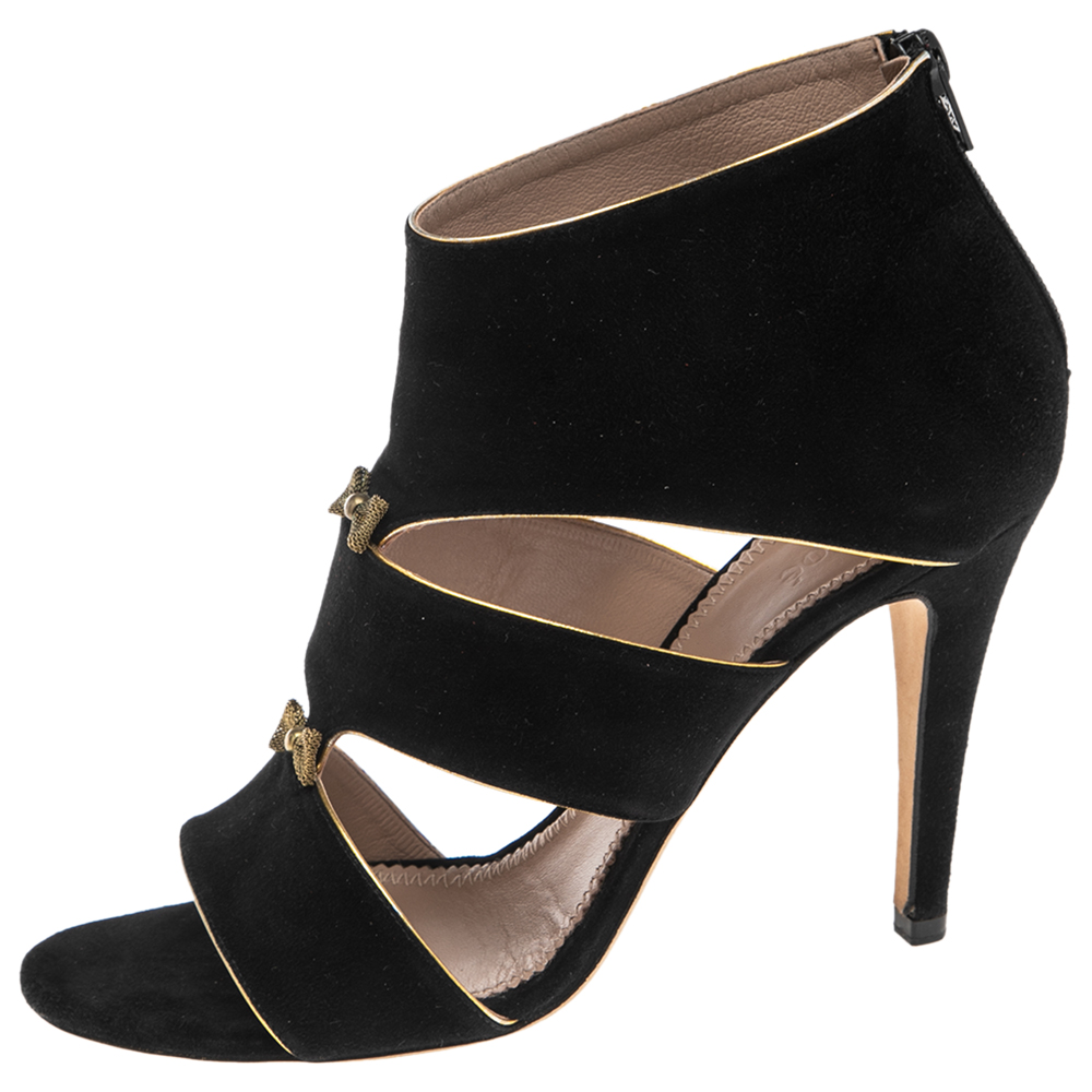 

Chloe Black Cut Out Suede Bow Open Toe Sandals Size