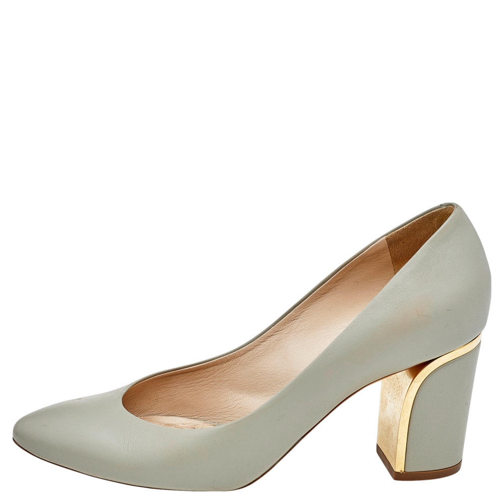 

Chloe Grey Leather Beckie Block Heel Pumps Size