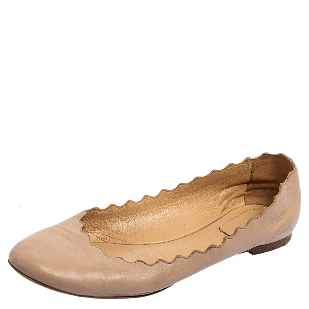

Chloe Pink Leather Lauren Scalloped Ballet Flats Size