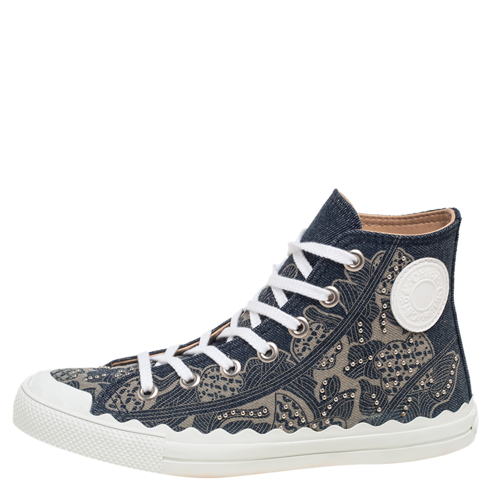 

Chloe Blue Canvas Embellished High Top Sneakers Size