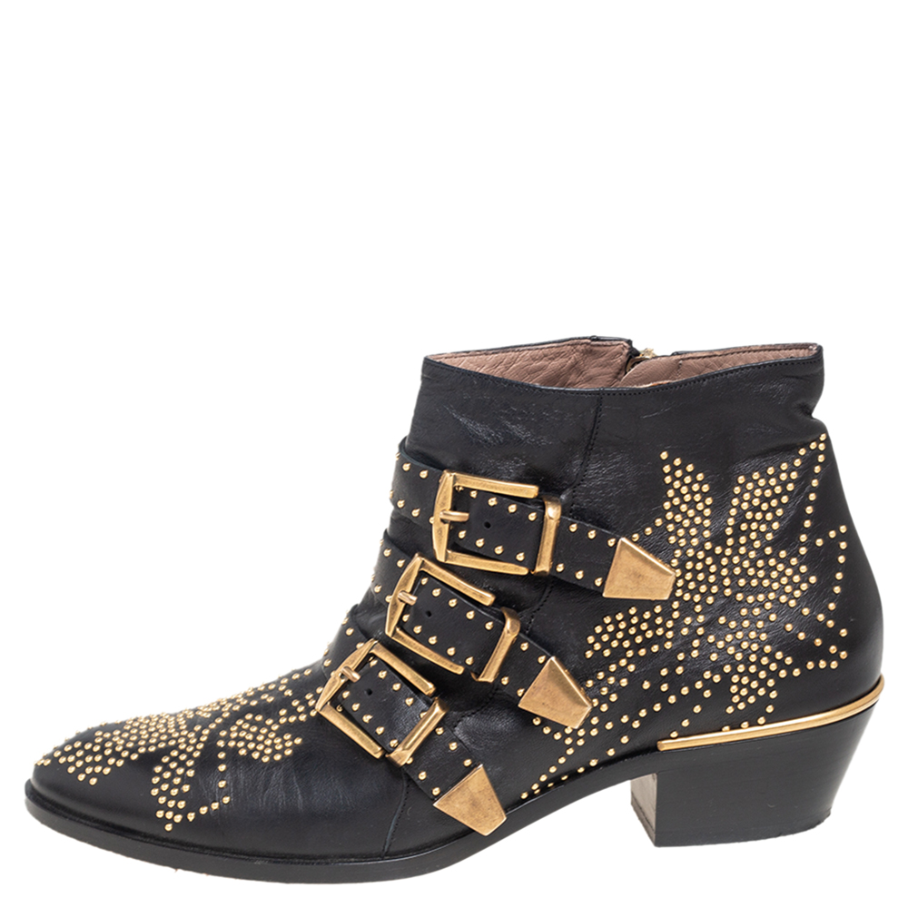 

Chloe Black/Gold Studded Leather Susanna Ankle Boots Size