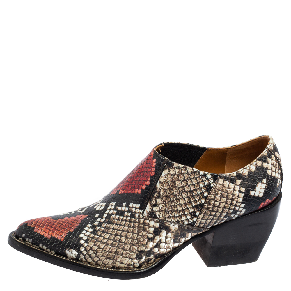 

Chloe Multicolor Python Embossed Leather Block Heel Ankle Booties Size