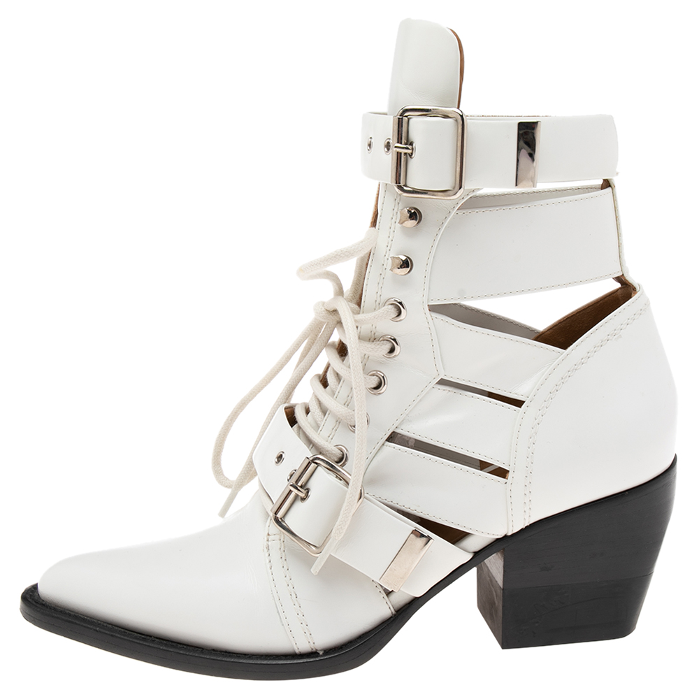 

Chloe White Leather Rylee Cut-Out Ankle Boots Size